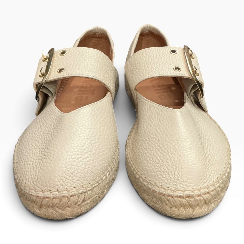 Jutelia Cream Leather Mary Jane Espadrilles Gold Buckle Made‎ in Spain 39 8.5 - Picture 2 of 6